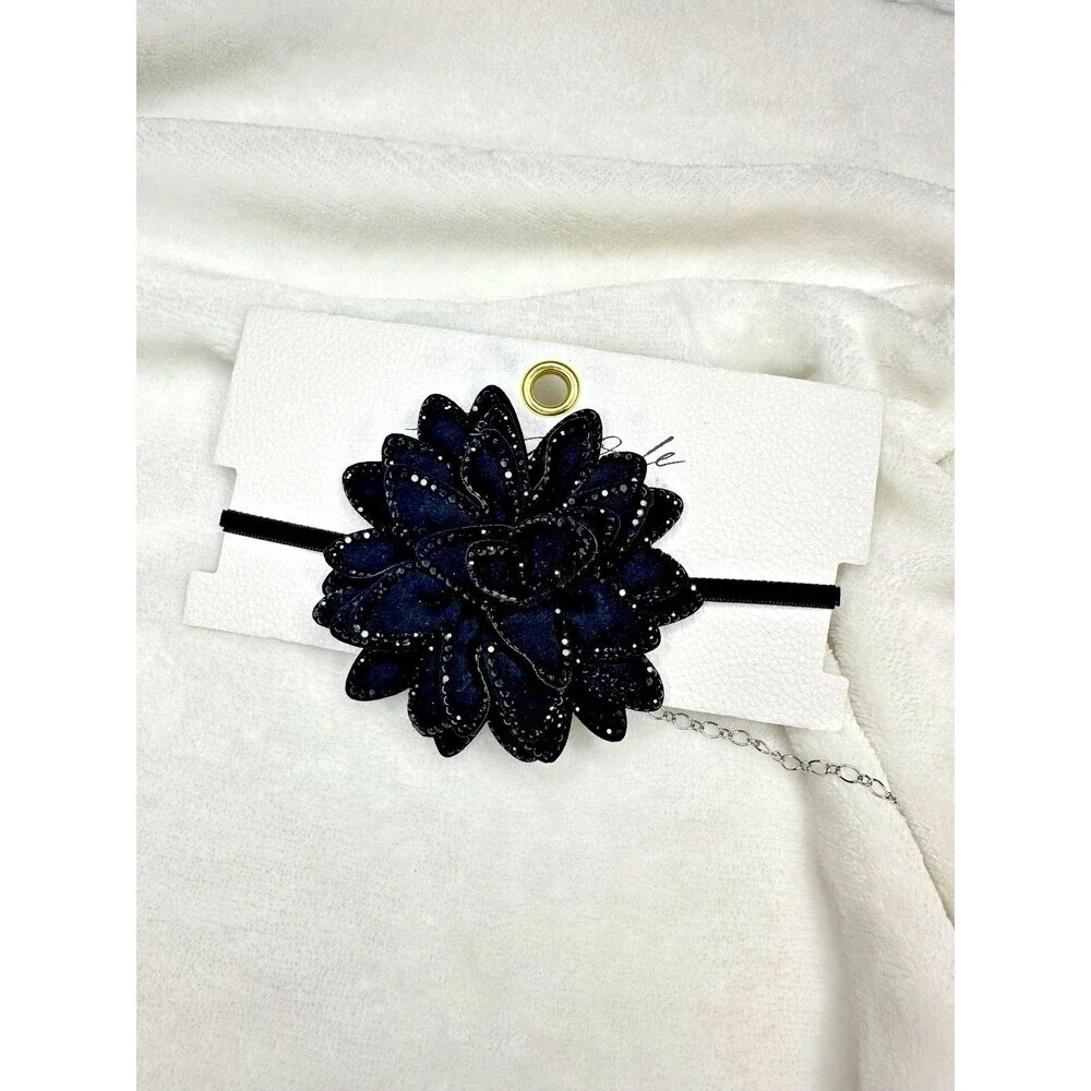 NEW Free People From Dusk Til Dawn Choker in Black Dainty Copuette Rhinestone